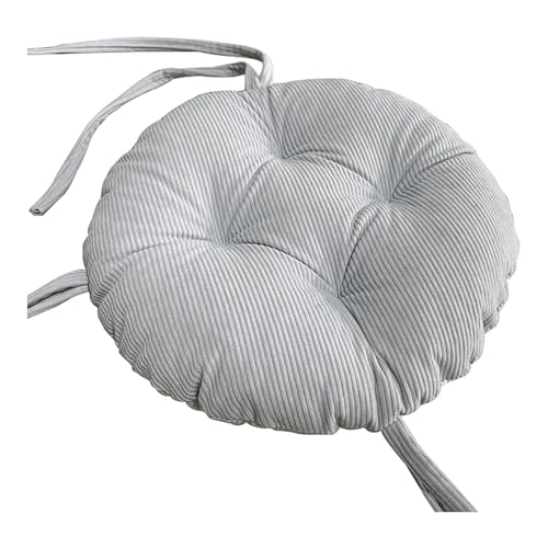 Almohadillas de Pana Gruesas de 5 cm con Lazos para Silla Cojín Redondo para Asiento de Taburete Almohada de Suelo para Taburete de Bar de Cocina Comedor (Gris Claro Diámetro: 25 cm (10 Pulgadas))