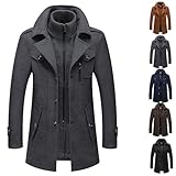 SIYAN Wintermantel Herren Dufflecoat Mantel Cabanjacke Winter Trenchcoat Slim Fit Wollmantel Coat Warm Kurzmantel Lodenmantel, M-4XL(Gray,XL)