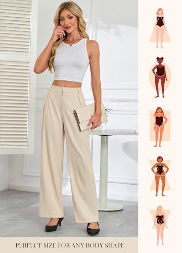 Gracyoga Business Plus Size Suit Pants Summer High Waisted Dress Pants Office Formal Work Trousers Trendy Casual Slacks Apricot XL4
