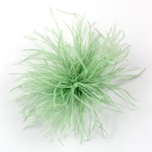 Image of Light Green Feather Brooch Feathers Corsages for Party Wedding Dress Decorations Ostrich Feather Hair Clip Lapel Pins Headwear Hairpin Hairband for Women Girl
