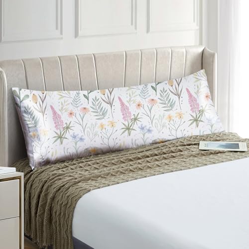 EXQ Home Satin Body Pillowcase for Hair and Skin- Multicolor Printed Flower Silk Long Pillowcase 20x54 inches - Satin Pillow Cases with Envelope Closure, Gifts for Women