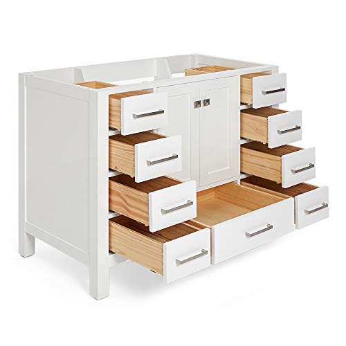 Ariel 48" Inch White Bathroom Vanity Base Cabinet With Single Sink Configuration | 2 Soft Closing Doors And 9 Full Extension Dovetail Drawers | Satin Nickel Hardware | 48" X 21.5" X 34.5" #TOP1