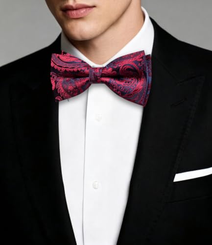 Image of Dubulle Mens Paisley Striped Bowtie Set Pre-tied Bowtie for Men and Pocket Square Set Wedding Business