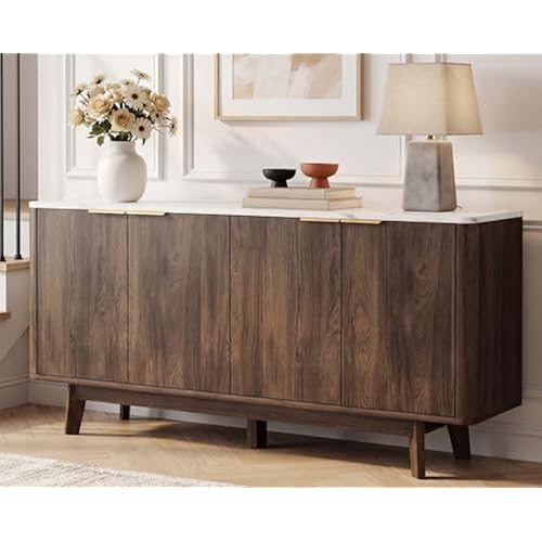 63'' Buffet Cabinet Sideboard with Storage, with 4 Doors, Brown