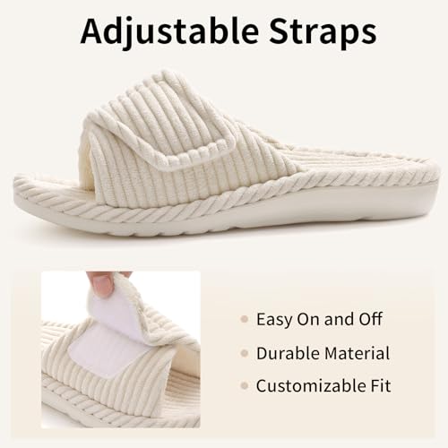 litfun orthopedic house slippers for women adjustable arch support indoor slippers open toe corduroy bedroom shoes