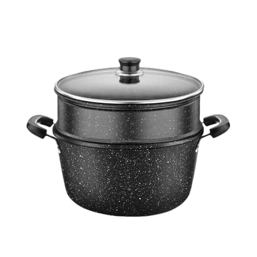 両手鍋 卓上鍋 スープポットシチュー鍋 深型 シチューポット カレー鍋 パスタ鍋 お手入れ簡単 焦げ付きにくい オール熱源対応 調理器具煮物 蒸し鍋 大容量 焦げ付きにくい オール熱源対応 ガラス蓋付 (26cm 蓋付き蒸し器)