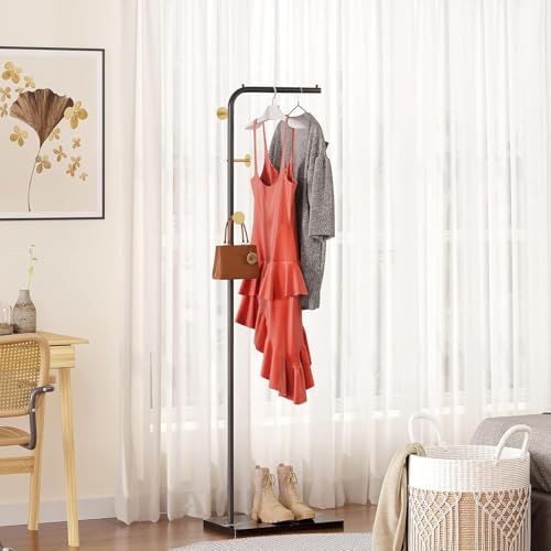 حامل معاطف معدن قائم بذاته ومتين مع 3 خطافات وقاعدة ثقيلة من الرخام الطبيعي للملابس والقبعات مناسب لغرفة النوم والرواق والمدخل وغرفة المعيشة، 1.7 م (أسود 2)