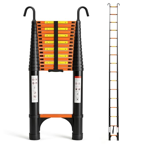 Telescoping Ladder 20.3 FT Aluminum Extension Ladder with Adjustable Hook,