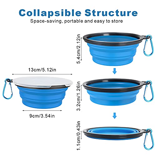 Hundenäpfe Faltbare Reiseschale 2 Stück fütternde Hundenäpfe mit Deckel und Haken,Auslaufsichere Hundenapf Tragbare Silikon Trinkschale für Katzen,Hunde Wanderungen and Camping (450ml, Blau&Schwarz) - Image 5