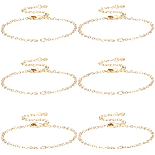 Beebeecraft 1 boîte de 8 pièces de Bracelets en Chaîne Câblée en Laiton Plaqué Or 18 carats avec Anneaux Ouverts et Fermoirs Mousquetons pour la Fabrication de Bijoux Artisanaux