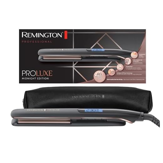 Remington Plancha de Pelo ProLuxe Midnight Edition, Tecnología OPTIHeat, Placas Flotantes Extralargas, Resultados Profesionales, Cerámica, 6 Temperaturas hasta 230°C, Ajuste Pro+, Digital, S9100B