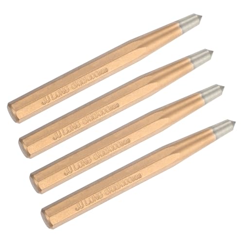 M METERXITY 4-Pack Center Punch 6mm Shank Point, 10x100mm Alloy Steel Center Punch Tool, Impact Resistant Metal Punch Center for Mark/Drilling/Punching/Scribing/Locator/Starting Nail [Golden]