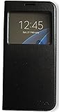Galaxy S7 Edge Case,Window View With Invisible Magnetic Closure Flip Leather Cover Folio Case Stand Credit Card Holder Slot for Samsung Galaxy S7 Edge (Black)