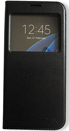 Galaxy S7 Edge Case,Window View With Invisible Magnetic Closure Flip Leather Cover Folio Case Stand Credit Card Holder Slot for Samsung Galaxy S7 Edge (Black)
