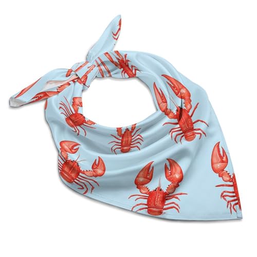 Red Cute Lobster Womens Hair Bandanas Silk Kerchief Square Scarf Lightweight Satin Scarf Ornament 18