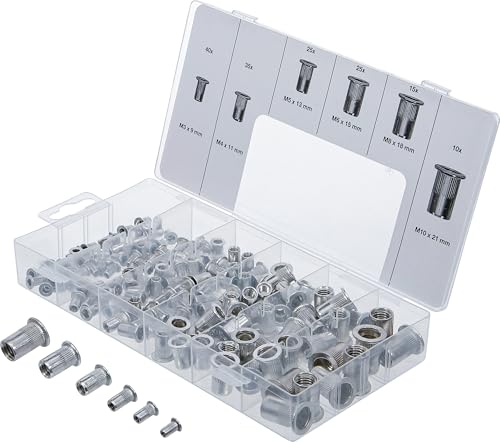 BGS 14127 | Nietmuttern-Sortiment | 150-tlg. | Aluminium | in praktischer, wiederverwendbarer Universalbox