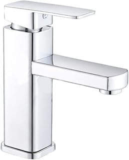 Bathroom Basin Taps Mixer Modern Stainless Steel Bathroom Monobloc Basin Sink Mixer Tap, Hot Cold Mixer Basin Sink Tap with Hoses