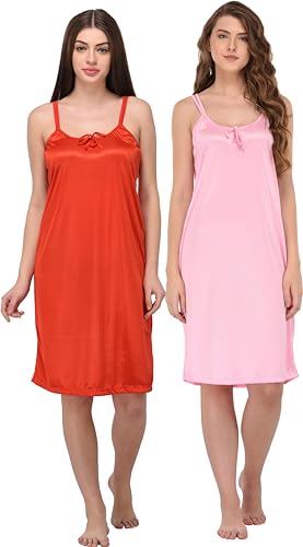 Image of You Forever Women Sexy Satin Striped Solid Above Knee Length Nighty, Loungewear, Nightwear, Sleepwear, Home Wear Short Nighty for Women Pack of 2