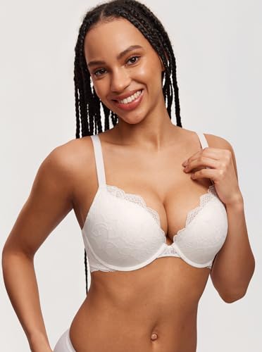 Image of DOBREVA Women's Push Up Lace Bra Underwire Plunge Full Coverage Bras Sexy Plus Size Support