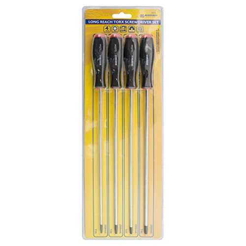 Set of 4 Long Reach Torx Screwdriver Set - Magnetic Tips, Strong Handle Grip | Hand Tool Ideal for Builders & DIY Jobs | Repair's Essential, Workshop