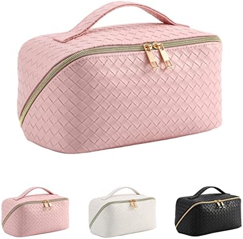 IVARONAL Large Capacity Travel Cosmetic Bags for Women Checkered Makeup Bag Travel Makeup Organizer Portable Waterproof Cosmetic Bags (Pink)