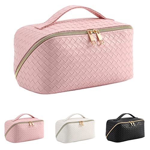 Ivaronal Large Capacity Travel Cosmetic Bags For Women Checkered Makeup Bag Travel Makeup Organizer Portable Waterproof Cosmetic Bags (Pink) #TOP3