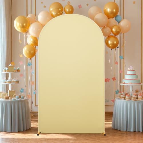 Image of Khaki Arch Backdrop Cover 6.6FT Spandex Fitted Wedding Arch Stand Covers Round Top Chiara Arch Covers Stretchy Backdrop for Birthday Party Ceremony Banquet Decoration