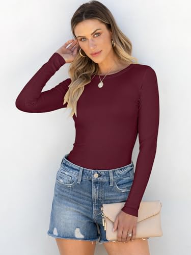 Image of ANRABESS Women Long Sleeve Shirts Rib Knit Slim Fit Tops Basic Tee Spring Outfits Casual T-Shirt Underscrubs Layer Clothes