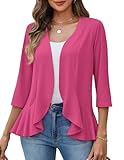 Zeagoo Shrug Cardigans for Women 2026 Short Sleeve Draped Summer Sweaters Lightweight Ruffles Hem Kimonos Rose