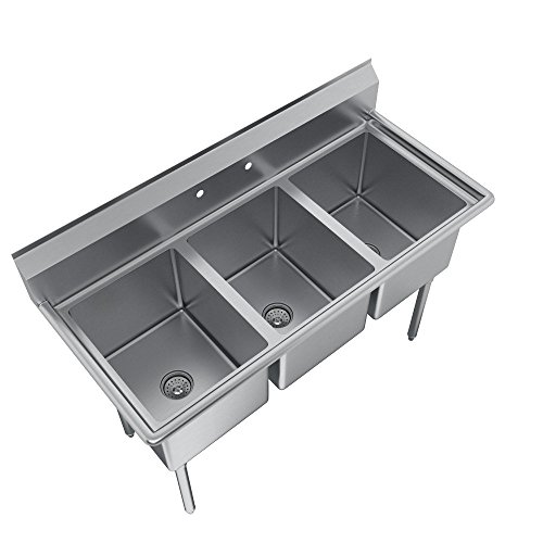 Elkay Foodservice E-Series 3-Compartment Sink, #4 Finish, 16"L X 20"W X 12"D (E3C16X20-0X) #TOP4