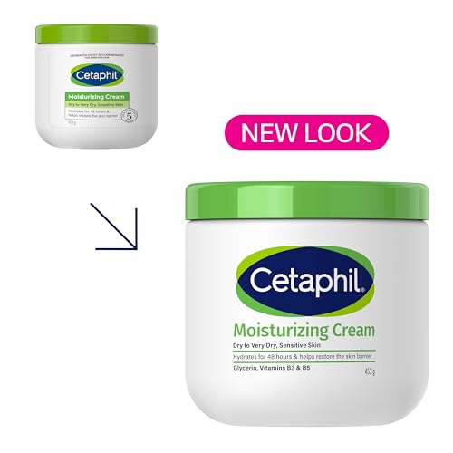 Cetaphil Moisturising Cream Jar 453g, Large Value Rich Cream for Dry to Very Dry Sensitive Skin, Long-Lasting Intense Hydration for Face, Hands & Body, Non-Greasy Family Tub, Buy-Once Size