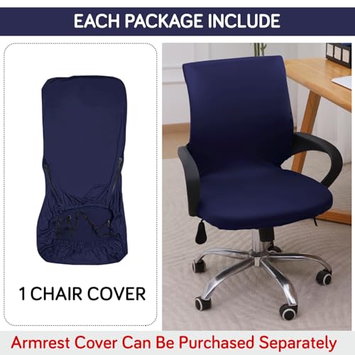 Image of HOKIPO 'SereneSolids' 140 GSM Office Chair Cover for Desk Chair (Low-Back) - 140 GSM Stretchable Fabric - Washable & Anti-Slip - Fits Small & Low-Back Office Chairs, Navy Blue (AR-6222-NBLU-S)