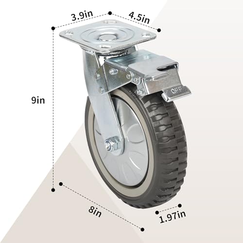 Tonchean 8inch Roues à roulettes 4Pcs 360 Degré Rotation Roue lourd de service solide roulettes pivotantes Non glissade Pas de bruit pour le panier industriel Meubles Workbench 8inch Roulettes (2 avec frein, 2 Sans frein)
