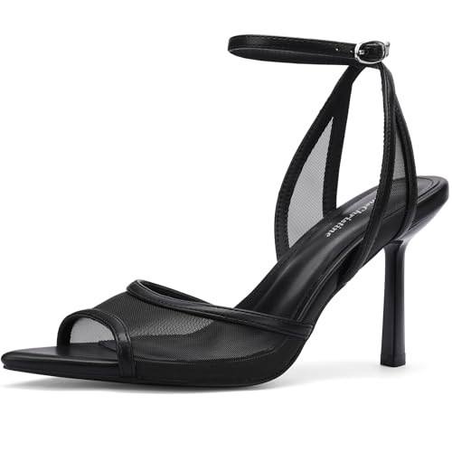 ReneChristine Fashionable Spike Heels Sandals Pointed Toe and Synthetic Leather Shoes Formal Occasions In Any Season Black Size 6