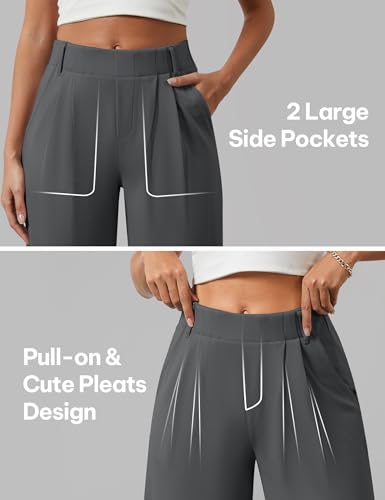 AVAMO Womens Dress Pants Wide Leg Pull On Stretchy Work Pants for Women with Pockets High Elastic Waist Office Business Deep Gray — view 6