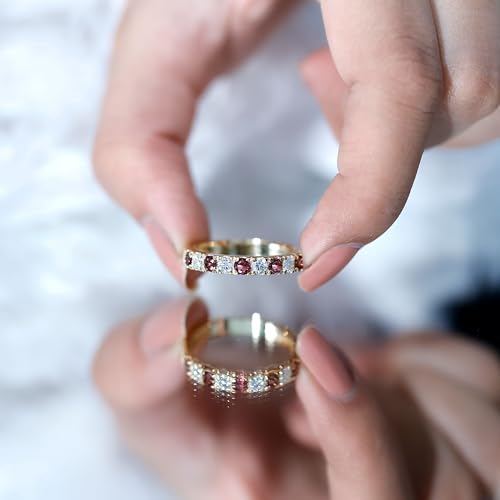 Real Pink Tourmaline Half Eternity Band, AAA Quality, Certified Tourmaline Diamond Wedding Ring For Women - Ready To Gift4