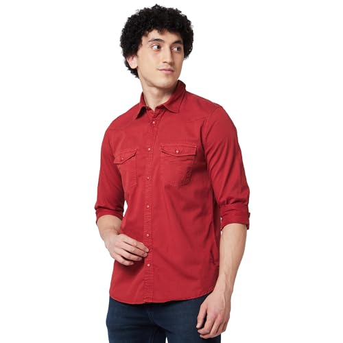 Image of Spykar Men's Regular Fit N /A Full Sleeve Solid Casual Shirts