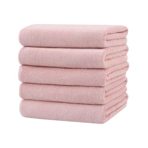 バスタオル マイクロファイバー 5枚セット ふわふわ 柔らか肌触り 高吸水 速乾 ホテル仕様 タオル 60X120cm 家庭用 業務用 サロン ホテル スポーツ 贈り物 (ピンク)