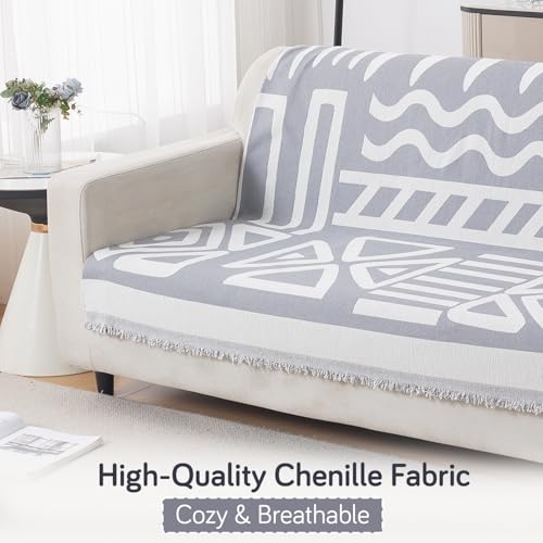 Image of HOKIPO Premium Chenille Sofa Cover for 2 Seater Sofa |'Urban Tribe' Grey (AR-6350-GRY)