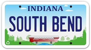 Squiddy South Bend Indiana State License Plate Style - Vinyl Sticker for Car, Laptop, Notebook (5" Wide)