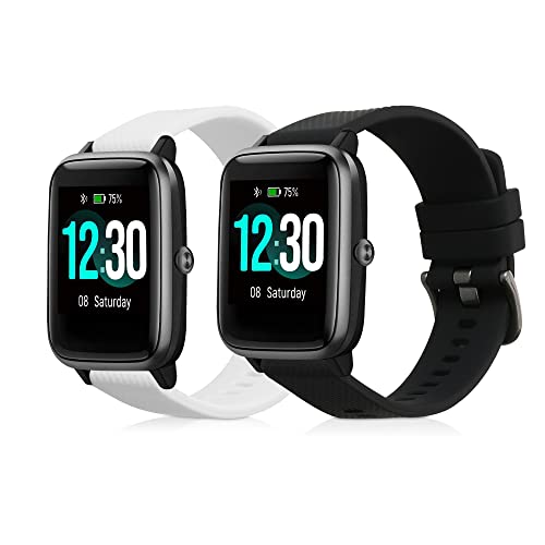 kwmobile 2x Sportarmband kompatibel mit Willful Fitnesstracker/Smartwatch Armband - Fitnesstracker Band Set aus TPU Silikon in Schwarz Weiß