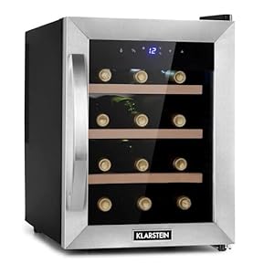 Klarstein Reserva Uno wijnkoelkast, 31 liter / 12 flessen, temperatuur: 11-18 ° C, laag geluidsniveau: 26 dB, 3 houten inschuifniveaus, LED-verlichting, UV-bescherming, wijnkoeler, zwart