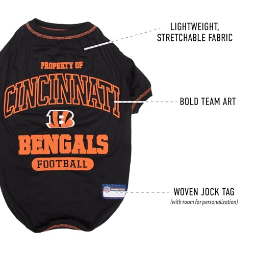Image of NFL Cincinnati Bengals Dog T-Shirt for Pets, Size Small. Officially Licensed Pet Shirt with Team Logo, Soft Stretchable Comfort Fit Apparel for Dogs & Cats