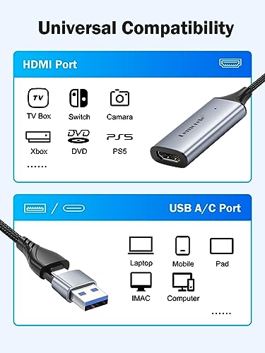 Lemorele Video Capture Card USB 3.0 to HDMI 4K 1080P 60Hz, HDMI Capture Card with USB A Adapter to Adjust, for Gaming Live Streaming Video Recorder Gaming Meeting for Windows, Mac, iPhone15, Android - Thumbnail 2