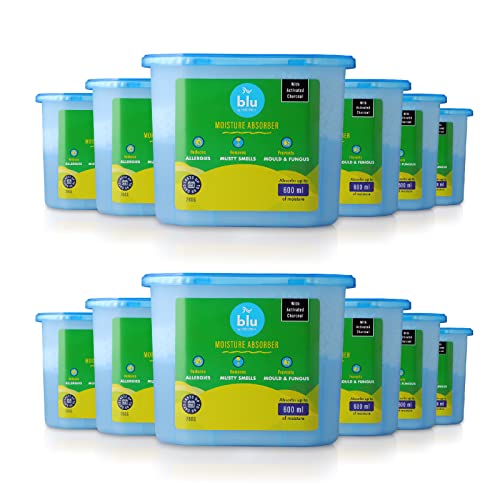 Image of BLU by Absorbia | Moisture Absorber with Activated Charcoal | Pack of 12 (560ml) Absorption Capacity 600ML | Dehumidifier for Wardrobes Closets ..vb