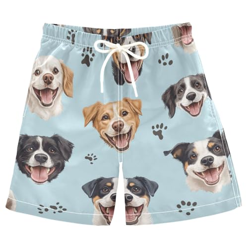 Boys Beach Board Shorts Dog Footprint Green Animal Swim Trunk Teen Swimwear