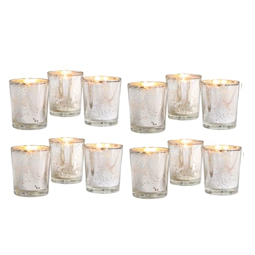 Image of Hosley Set of 12 Silver Mercury Filled Glass Votive Candles. Ideal Gift for Weddings, Bridal Showers, Parties, Home Decor, and Special Events