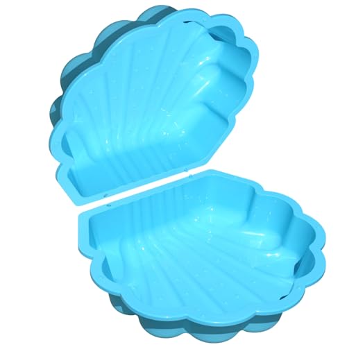 Concha de agua para arena, 2 piezas, concha de plástico con tapa (turquesa con estrellas de mar)