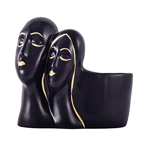 Image of Lasaki Couple Blue Gold Ceramic Pots for Indoor Plants, Planters, Flower, Pots, gamla, Outdoor, Balcony, Home, Garden, Office Decor, Succulent Pot(L - 16 X W - 10 X H - 14.5 cm)(Plants not Included)