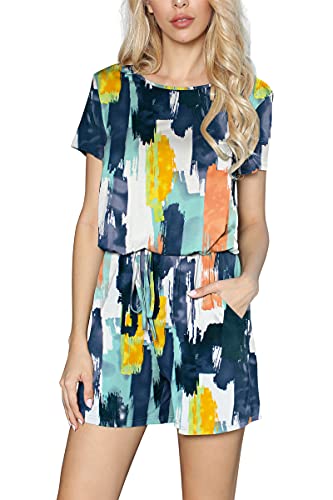Lainab Women's Short Sleeve Casual Summer Rompers Jumpsuits Paint Orange M #TOP5